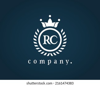 Letter RC, R C elegant crown emblem. Beautiful calligraphy laurel wreath crown monogram. Royal style initials letter logo. Graceful design for Restaurant, Cafe, Brand name, Badge, Label.