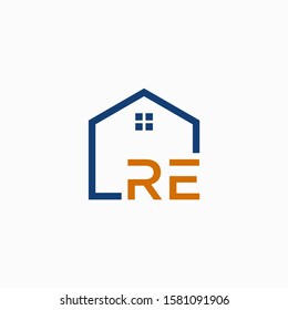 letter RE with  Real Estate element. home initial R E concept. Construction logo template, Home and Real Estate icon. Housing Complex Simple