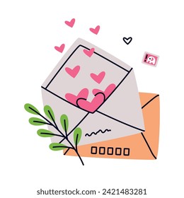 Letter Receive and Send with Envelope and Love Heart Vector Illustration