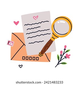 Letter Receive and Send with Envelope and Magnifier Vector Illustration