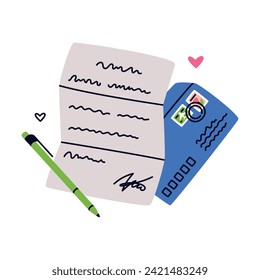 Recibir y enviar cartas con una ilustración de vectores de estampado de sobres y de reposo