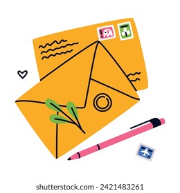 Letter Receive and Send with Envelope and Postage Stamp Vector Illustration