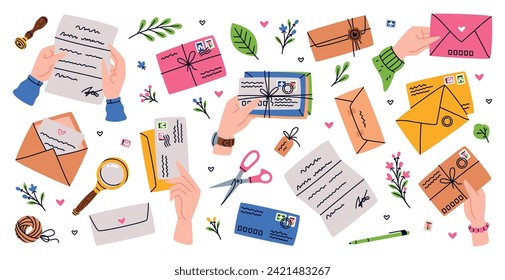 Letter Receive and Send with Envelope and Postage Stamp Vector Set