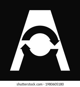 Letter A Recycle Logo Concept. Circle Arrow. Black and White. For Logo,Icon,Symbol and Sign