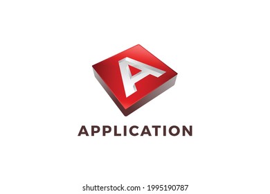 Letter A red color 3d Geometric business logo