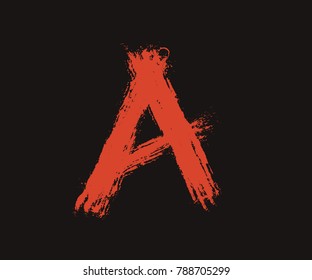 Letter A Red handwritten by dry brush, Rough strokes font vector