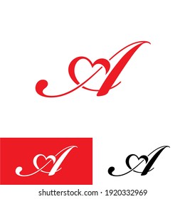 Letter A With Red Heart Logo Design Template 001