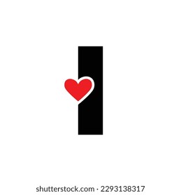 Letra I con monograma de corazón rojo. Icono cardíaco.
