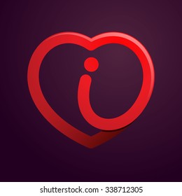 I letter with red heart. Vector design template elements for your application or corporate identity.