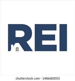 Letter REI with home symbol. Vector logo.