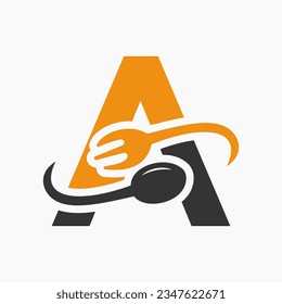 Letter A Restaurant Logo Combined with Fork and Spoon Icon