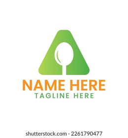 Letter A Restaurant Logo Concept With Spoon Icon. Cafe Sign Vector Template