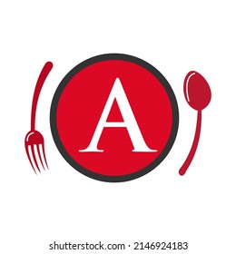 Letter A Restaurant Logo. Restaurant Logotype On Letter A Spoon And Fork Concept Vector