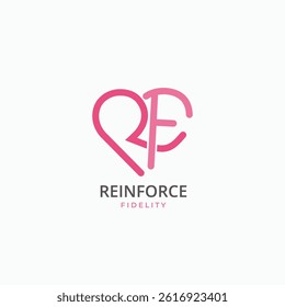 Letter RF heart logotype. RF monogram love shape symbol icon simple lines logo
