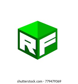 Letter RF logo in hexagon shape and green background, cube logo with letter design for company identity.
