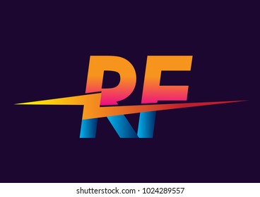 Letter RF logo with Lightning icon, letter combination Power Energy Logo design for Creative Power ideas, web, business and company.