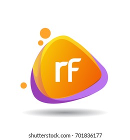 Letter RF logo in triangle splash and colorful background.