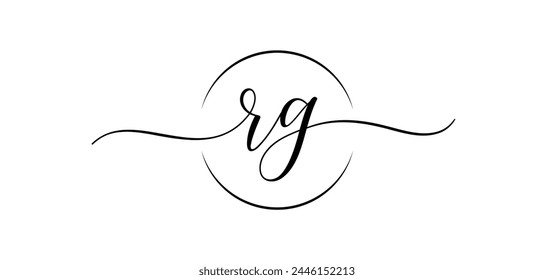 Tipografía del logotipo del icono inicial de la letra RG. Caligrafía de Vector moderno dibujado a mano con pincelada. Inscripción simple con texto ondulado de letras de línea. Tarjeta de Boda Iniciales Plantilla