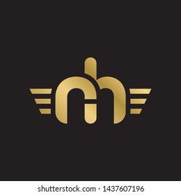 Letter rh linked lowercase logo design template elements. Gold letter Isolated on black  background. Suitable for business, consulting group company.