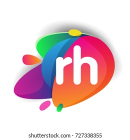 Letter RH logo with colorful splash background, letter combination logo design for creative industry, web, business and company.