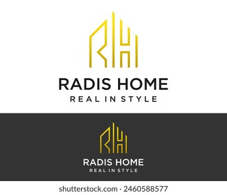 Letter RH monogram building house real estate logo design.