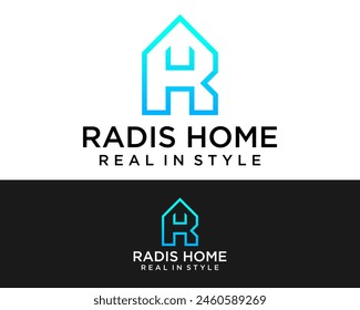 Letter RH monogram building house real estate logo design.