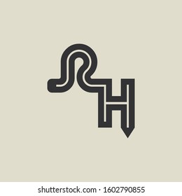 Letter RH pencil shape logo design. Link icon in flat style isolated on grey background. Graphic alphabet symbol for your corporate business identity, website, app, UI. Arts logo design inspiration.