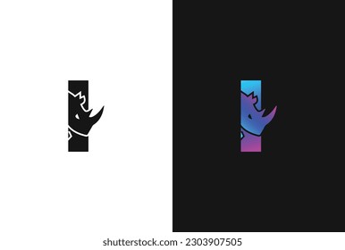 Letter I Rhino logo, combination Letter I and rhino, flat design logo template, vector