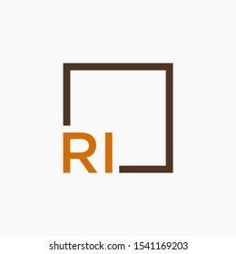 Letter RI Logo design with square frame line art. business consulting concept. studio,room,group icon. Suitable for business, consulting group company. - vector