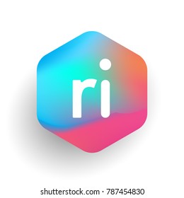 Letter RI logo in hexagon shape and colorful background, letter combination logo design for business and company identity.
