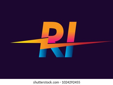 Letter RI logo with Lightning icon, letter combination Power Energy Logo design for Creative Power ideas, web, business and company.