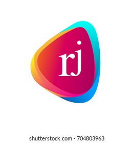 Letter RJ logo in triangle shape and colorful background, letter combination logo design for company identity.