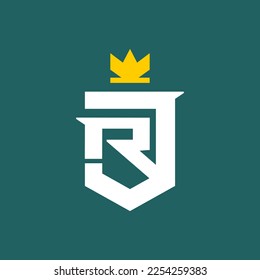 Letter RJ shield with crown Logo design vector illustration