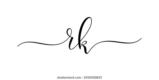 Letter RK KR initial based icon logo. Calligraphic Typography Text with connect concept on white background. Wedding Ornaments, Emblem, Greeting Card, Invitation card, Cover, Banner. Vector Template