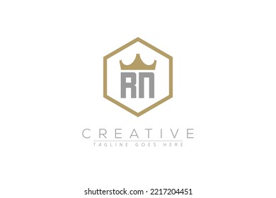 letter rl elegant and luxury Initial with crown and hexagon frame minimal monogram logo design vector template