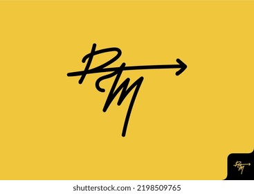 Letter RM Logo Design Hand Written With Arrow, Creative Minimal Modern Icon