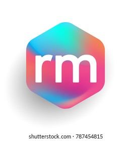 Letter RM logo in hexagon shape and colorful background, letter combination logo design for business and company identity.
