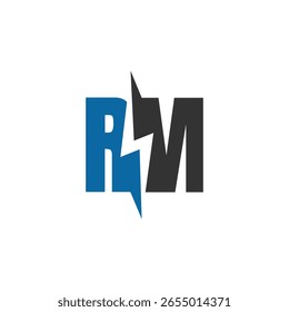 Logotipo de la letra RM con el icono del relámpago, concepto de diseño del logotipo de la energía del poder de la combinación de letras.