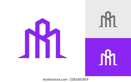 Letter RM or MR with building logo design vector