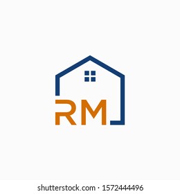 letter RM with  Real Estate element. home initial R M concept. Construction logo template, Home and Real Estate icon. Housing Complex Simple Vector Logo Template. - vector]