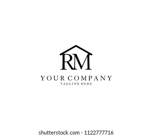 Letter RM Roof House Real Estate Logo Design Template