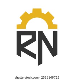 Letter RN Gear Logo Design for Service Center, Repair, Factory, Industrial, Digital and Mechanical Business