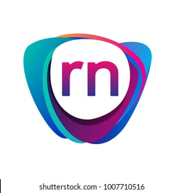 Letter RN logo with colorful splash background, letter combination logo design for creative industry, web, business and company.