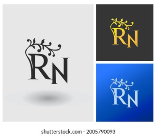 Letter RN logo with floral ornament luxury decoration
