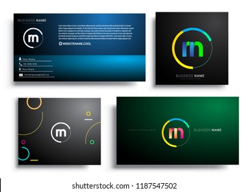 Letter RN logotype with colorful circle, letter combination logo design with ring, sets of business card for company identity, creative industry, web, isolated on white background.
