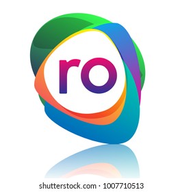 Letter RO logo with colorful splash background, letter combination logo design for creative industry, web, business and company.