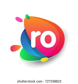 Letter RO logo with colorful splash background, letter combination logo design for creative industry, web, business and company.