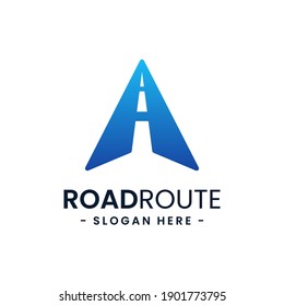Letter A for road route logo design template. Concept of destination, address, position, travel, gps map, etc. Creative vector symbol highway.
