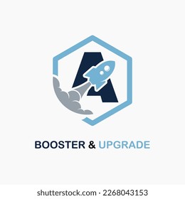 Letter A with Rocket Icon for Booster, Upgrade, Velocity, Speed for Finance, Education Business Consultant