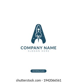 Letter A Rocket icon. Flat design business startup launch concept. Vector illustration
